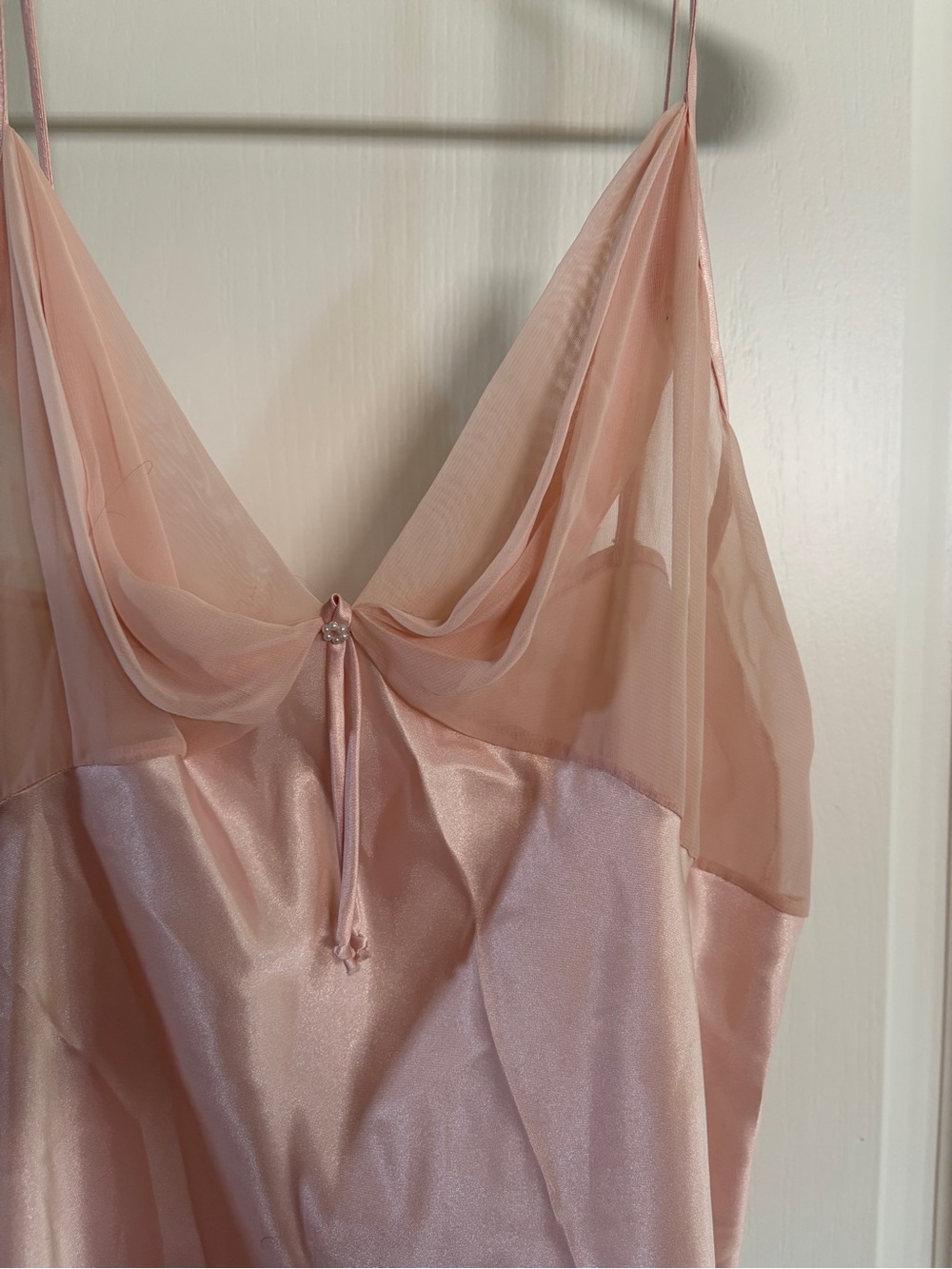 Vintage Val Mode Pink Satin Sheer Chiffon Long Slip Nightgown L Y2K